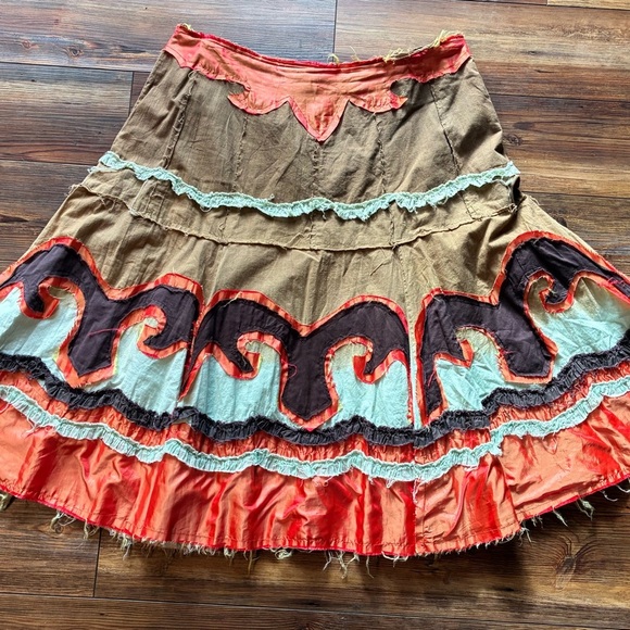 Candie’s Y2K Boho Hippie Peasant Skirt Raw Hem Multicolor Bohemian Sz L - Picture 11 of 13